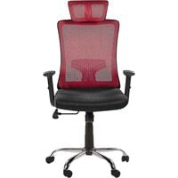 Home Office Desk Chair Headrest Swivel Tilting Mesh Fabric Red and Black Noble