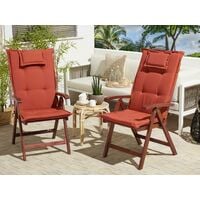 Set of 2 Garden Chairs Acacia Wood Adjustable Foldable Cushion Red Toscana