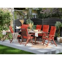 6 Seater Garden Dining Set Extending Table Reclining Chairs Red Cushions Toscana