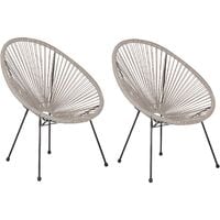 2 Accent Chair Set Round Rattan Weave Steel Living Room Light Grey Acapulco II - Grey