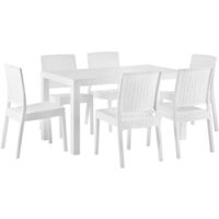 Garden Dining Set Table 6 Chairs Outdoor White Terrace Plastic Fossano - White