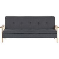 Modern Fabric Sofa Bed Solid Wood Armrests Legs Convertible Dark Grey Tjorn