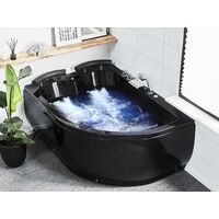 Sanitary Acrylic Corner Bathtub LED Lights Massage Right Black Paradiso - Black