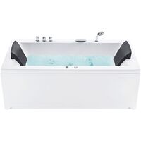 Right Hand Straight Bath Tub Acrylic Whirlpool Massage LED Lights White Varadero - White