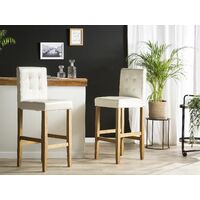 Button Tufted Off-White Faux Leather Kitchen Bar Stool with Backrest Madison - White