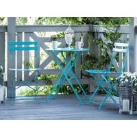 Outdoor Patio 3 Piece Bistro Set Blue Steel Round Table and Chairs Fiori