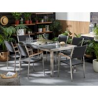 6 Seater Garden Dining Set Triple Grey Granite Top Black Rattan Chairs Grosseto - Silver