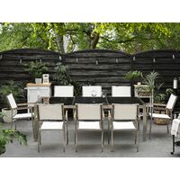 8 Seater Garden Dining Set Triple Black Granite Top White Chairs Grosseto - Black