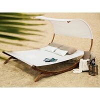 Outdoor Garden Double Sunbed Hammock Synthetic Canopy Larch Wood Base Teramo - White