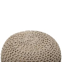 Modern Knitted Round Pouffe Ottoman Cotton Beige 50 x 35 cm Conrad - Beige
