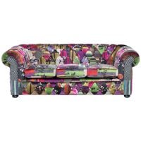 Classic Sofa 3 Seater Button Tufted Patchwork Purple Chesterfield - Multicolour