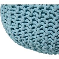 Modern Knitted Round Pouffe Ottoman Cotton Light Blue 40 x 25 cm Conrad - Blue