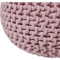 Modern Knitted Round Pouffe Ottoman Cotton Pink 40 x 25 cm Conrad - Pink