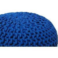 Modern Knitted Round Pouffe Ottoman Cotton Dark Blue 40 x 25 cm Conrad - Blue
