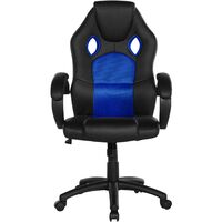 Modern Faux Leather Swivel Office Chair Mesh Gaming Adjustable Navy Blue Rest - Black