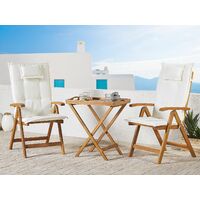 Rustic Garden Bistro Set Acacia Wood Table 2 Chairs Folding Off-White Cushions Java - Light Wood