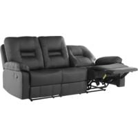 Modern Faux Leather Recliner Sofa Manual Reclining Padded 3 Seater Black Bergen