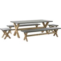 Outdoor Garden Dining Set Fibre Concrete Dining Table 2 Benches 2 Stools Grey Olbia - Grey