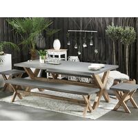Outdoor Garden Dining Set Fibre Concrete Dining Table 2 Benches 2 Stools Grey Olbia - Grey