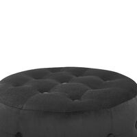 Round Footstool Button-Tufted Velvet Fabric Bedroom Living Room Black Tampa