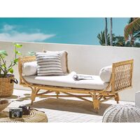 Rattan Bench Outdoor Indoor Chaise Lounge with White Seat Pad Beige Ballao