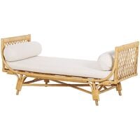 Rattan Bench Outdoor Indoor Chaise Lounge with White Seat Pad Beige Ballao