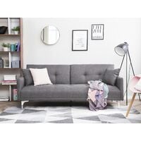 Modern Tufted Fabric Sofa Bed 3 Seater Grey Polyester Chromed Legs Lucan