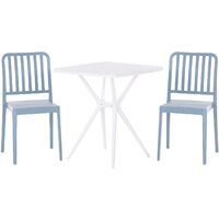 Outdoor Plastic Bistro Set Square Table 2 Chairs Weatherproof White Blue Sersale - Blue