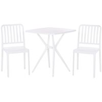 Outdoor Plastic Bistro Set Square Table 2 Chairs Weatherproof White Sersale - White