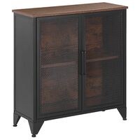 Industrial Sideboard Storage Cabinet 2 Doors Metal Legs Dark Wood Black Vince - Black