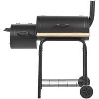 Garden Charcoal BBQ Grill with Lid Wheeled Offset Smoker Function Black Satah - Black