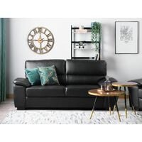 Traditional Living Room Sofa 3 Seater Black Faux Leather Vogar