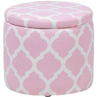 Fabric Round Storage Footstool Lift Top Quatrefoil Pink and White Tunica - Pink
