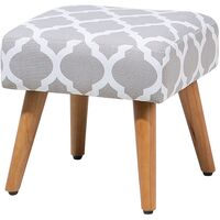 Cotton Footstool with Wooden Legs White Trellis Pattern Grey Osage