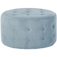 Round Footstool Button-Tufted Velvet Fabric Bedroom Living Room Grey Tampa