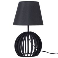 Modern Scandinavian Table Lamp Wooden Open Base Natural Black Shade Samo