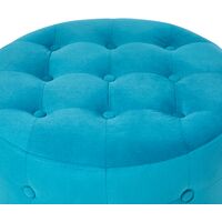 Round Footstool Button-Tufted Velvet Fabric Bedroom Living Room Blue Tampa