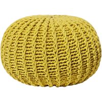 Modern Knitted Round Pouffe Ottoman Cotton Yellow 50 x 35 cm Conrad II - Yellow