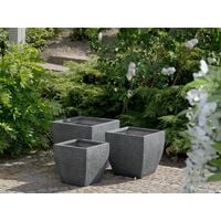 Set of 3 Flower Planters Clay Garden Pots Indoor Outdoor Grey Oricos