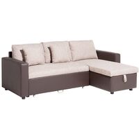 Modern Fabric Corner Sofa Pull Out Bed Left Right Chaise Beige Tampere