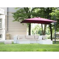 Modern Outdoor Cantilever Parasol Umbrella Burgundy Polyester 360 Rotation Crank Monza - Red