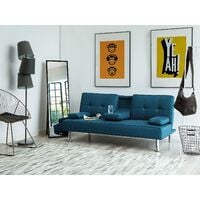 Modern Fabric Sofa Bed Click-clack Convertible Drop-down Table Blue Roxen