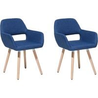 Modern Upholstered Set of 2 Dining Chairs Cobalt Blue Fabric Wooden Legs Chicago - Blue