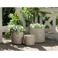 3 Outdoor Plant Pot Planter Set Round Stone Beige Samos