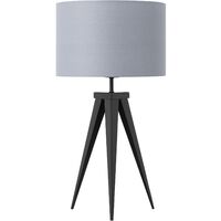 Contemporary Tripod Table Lamp Black Legs Grey Drum Shade Stiletto