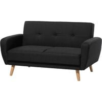 Modern Convertible Sofa Bed 2 Seater Black Fabric Tufted Wood Legs Retro Florli