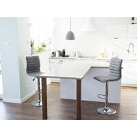 Set of 2 Kitchen Counter Bar Stools Swivel Adjustable Fabric Grey Lucerne - Grey