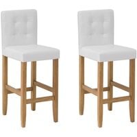 Set of 2 Button Tufted Off-White Faux Leather Bar Stools with Backrest Madison