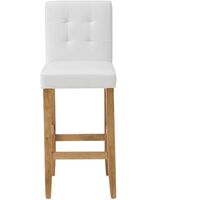 Set of 2 Button Tufted Off-White Faux Leather Bar Stools with Backrest Madison