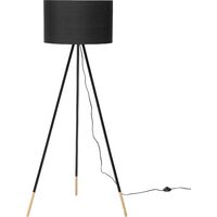 Modern Scandinavian Tripod Wooden Floor Lamp Black Fabric Shade Tobol - Black
